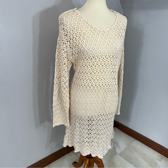 Vintage ecru white cotton crochet swimsuit coverup resortwear beach vacay swim - Picture 4 of 11